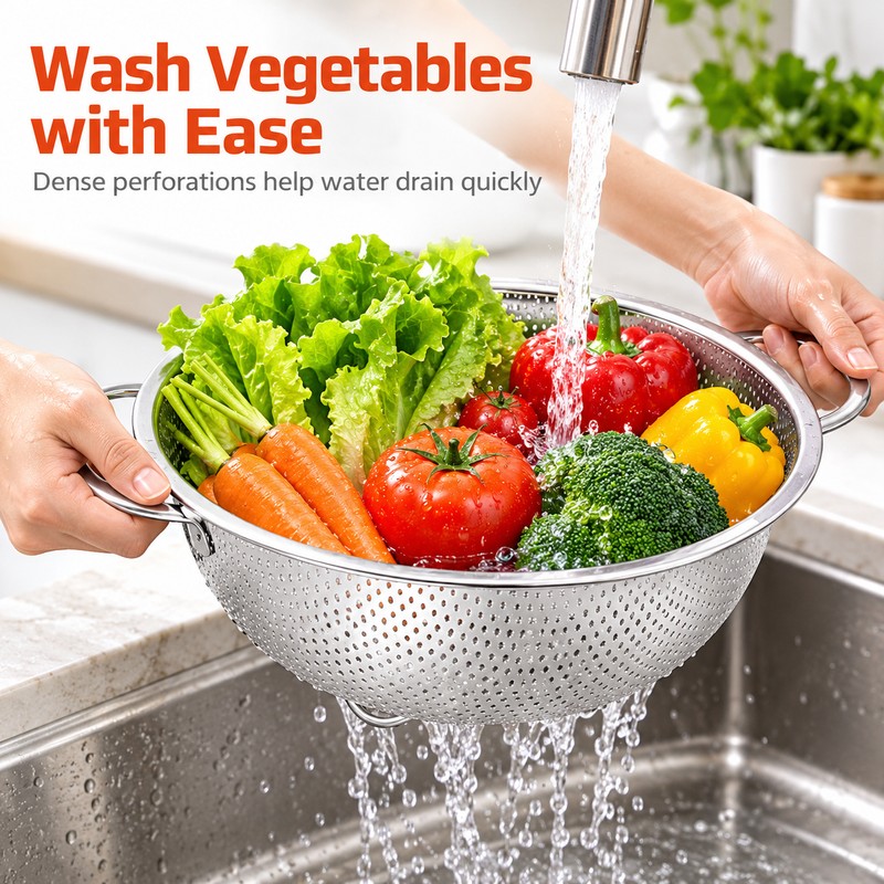 Stainless Steel Colander for Washing Vegetables & Draining Pasta –