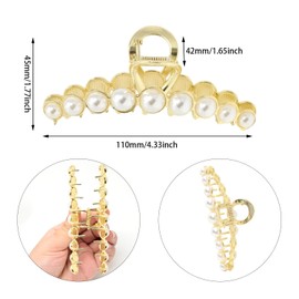 Honbay 2PCS Imitation Pearl Hair Claw Clips Alloy Hair Clamps Large Hair Clips Non Slip Hair Styling Accessories for Thin Fine Thick Hair for Women (2 Style)