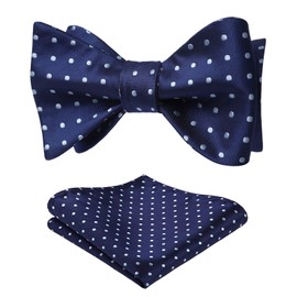 HISDERN - Pajaritas de lazo para hombre, diseño de lunares y bolsillo cuadrado clásico de negocios, esmoquin para boda, corbatín, B1-azul marino/blanco, Talla única