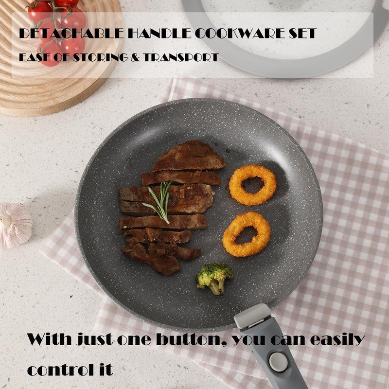 Vkoocy Gray Non Stick Pot and Pan Set with Removable