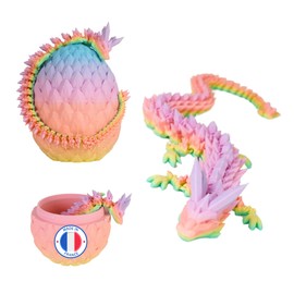Articulated Dragon & 3D-Printed Dragon Egg - Fantasy Universe Decoration / Fidget Toy - Unique Gift Idea, Home Décor for Kids' Room, Living Room (Matte Rainbow)