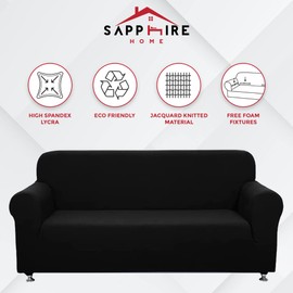 Sapphire Home 2-Piece Sofa and Loveseat Slipcovers, Couch and Loveseat Covers Set, Form fit Stretch, Wrinkle Free, Furniture Protector, Sofa Covers for Living Room, Polyester Spandex (Black)