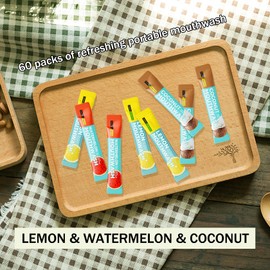 Mini Mouthwash Kit,Travel Size Portable Fresh Breath Mouth Wash,Coconut Watermelon Lemon Flavor, 60 Individual Disposable Mouthwash Packs for Oral Care