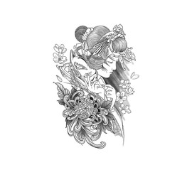 kobench Temporary Tattoos,Chrysanthemum Woman With A Mask - K163 Design,Waterproof,Easy-to-Apply,Long Lasting 1-2 Weeks, Plant-Based,Women Tattoos