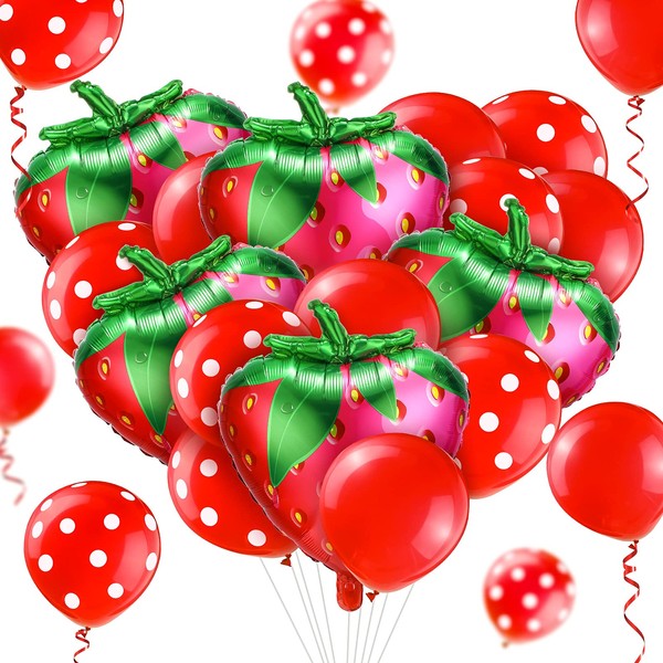 35 Pieces Strawberry Birthday Decoration Kit Includes Strawberry Balloons Strawberry Decoration Foil Red Polka Dot Balloons for Baby Shower Strawberry Themed Birthday Party Decoration