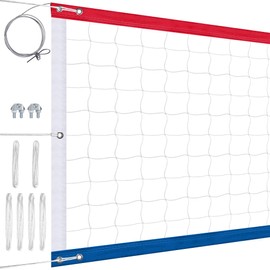 LAO XUE Volleyball Net Outdoor,Upgraded Professional Heavy Duty Weatherproof with Steel Cable,Thick Borders Regulation Size 32x3FT,Durable and Stable for Backyard