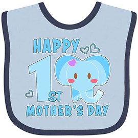 inktastic Happy First Mothers Day with Elephant Baby Bib Blue and Navy 2f598