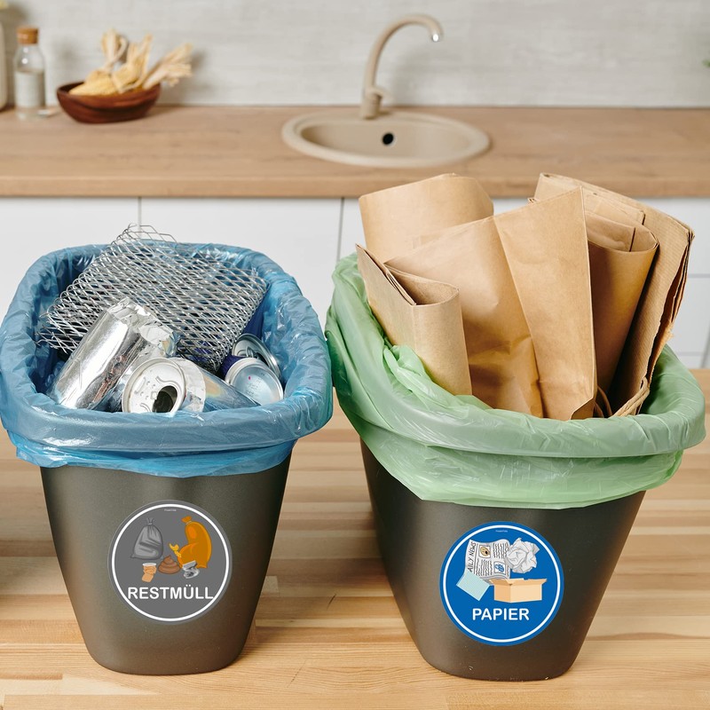 Set of 6 Waste Separation Stickers, Scratch- and Weatherproof, Finest
