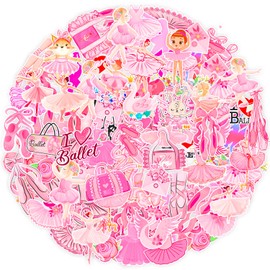 Ballet Dance Themed Stickers, Ballerina Party Favors Princess Birthday Supplies Decorations, Pink Bow Girl Baby Shower Accessory 55Pcs Ballerina Stickers for Water Bottles Laptop Skateboard Guitars
