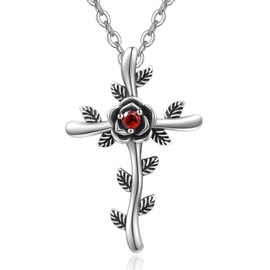 Lmoneta Birthstone Cross Necklace for Women 925 Sterling Silver Cross Pendant Necklaces Jewelry Gifts for Women Girls, Normal, Sterling Silver, No Gemstone