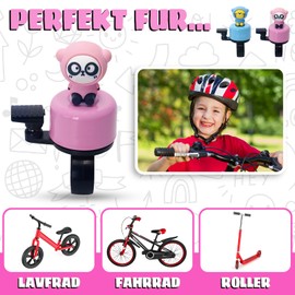 Wondora Pack of 2 Children's Bicycle Bell, Girls' Bell, Children's Bicycle Bell, Lit. Loud Ringing, Suitable for Road Bikes, Mountain Bikes (Tiger Boy, Panda)