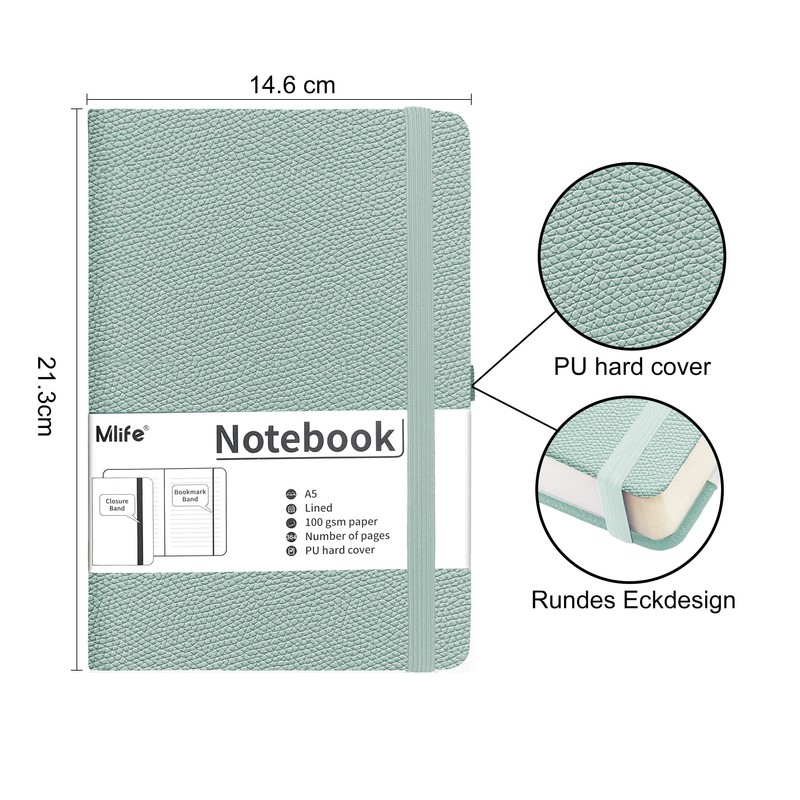 Mlife A5 Lined Journal Notebook, 360 Pages and 100 g/m²