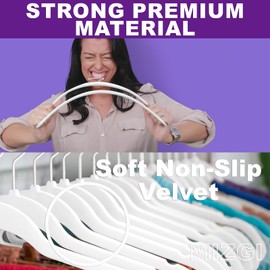 MIZGI Premium Velvet Hangers (50 Pack) Heavy Duty - Non Slip Felt Hangers - Velvet Suit Hangers White - White Coated Hooks,Space Saving Clothes Hangers