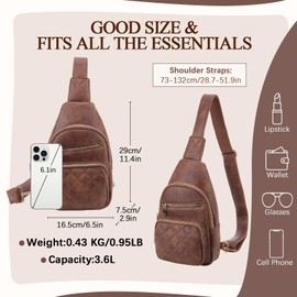 VX VONXURY Women's Chest Bag, Vegan Leather Bum Bag, Shoulder Bag, Small, Sling Bag with Wide Straps for Outdoor Sports, Travel, Work, Shopping, Brown Chequered, Sling style