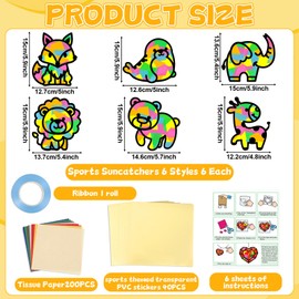 QOUBAI 36 Pcs Animal Suncatchers Crafts for Kids Wild Animals Window Tissue Paper Craft Kit Colorful Window Suncatchers Art Kit Decorations for School Home Activity Project Birthday Party Favor Décor