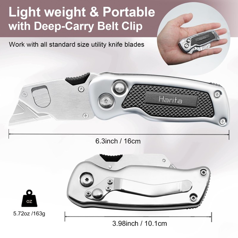 Harita Box Cutter Utility Knife with Quick Change Blades, Stainless