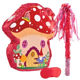 Homarkable Mushroom Pinata with Stick and Blindfold (13”x15”x3”), 3D Mushroom Birthday Decorations, Rainbow Pinata for Fairy Butterfly Forest Jungle Woodland Baby Shower Party Supplies