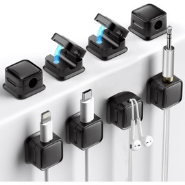 Cord Organizer Holder, 8 Pack Magnetic Desk Cable Clips Management,Under Desk Cable Tidy Management Keeper Organizer for Home Office Desk (black)