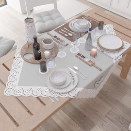 PETTI Artigiani Italiani - Elegant Table Cover Kitchen Table Decoration Plain Sangallo Lace Ruffle Ribbon Cotton Centerpiece 95 x 95 cm