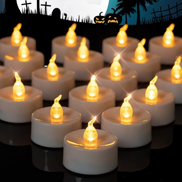 Beichi 24 PCS Flameless TeaLights Candles with Timer, 6 Hours On and 18 Hours Off in 24 Hours Cycle Automatically, Battery Operated LED Tea Lights Flickering Votive Candles Timer Warm Yellow Light