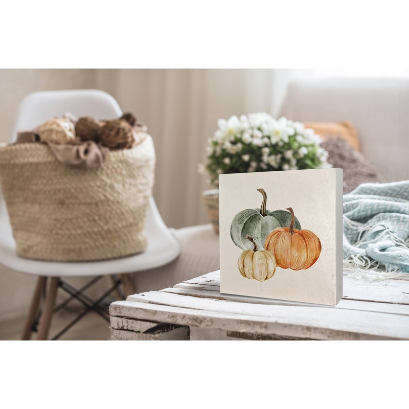 KEUSPI Fall Pumpkin Desk Decor,Farmhouse Pumpkin Fall Harvest Wood Sign