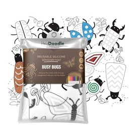Busy Bug Sensory Mat - Perfect Mat for Kids with Educational Themes & Debossed Areas - Doodle Pad Set Includes 9 Markers and a Water Dropper - Ideal Coloring Mat for Ages 3-7