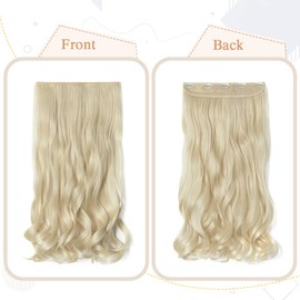 Benehair Clip in Hair Extension Bleach Blonde Long Seamless Double Weft One Piece 5 Clips Extensions Half Full Head Hair Piece 24" Curly Fashion Wedding Christmas Party