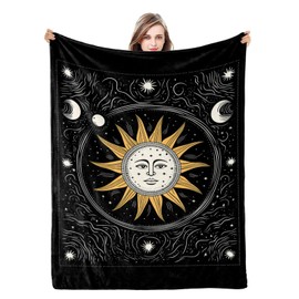 Naniopick Sun and Moon Blanket 350 GSM Boho Sun Flannel Blanket for Men Women Mystical Moon Throw Blanket Gifts Soft Cozy Fluffy Blanket for Couch Birthday Christmas Easter, 50"x60"