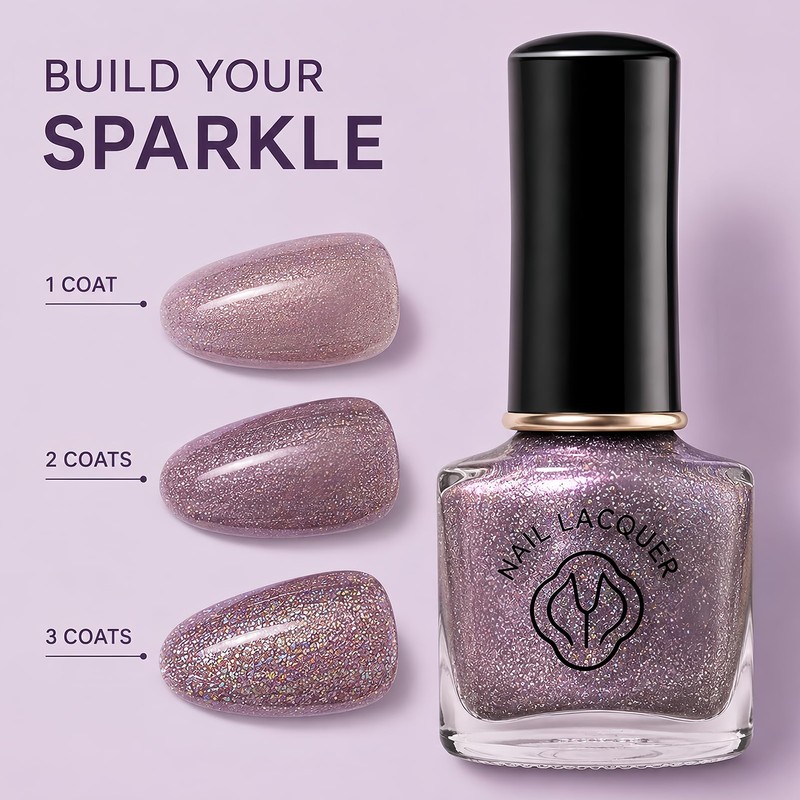 10ML Glitter Nail Polish, Quick Dry Holographic Sparkle, No UV