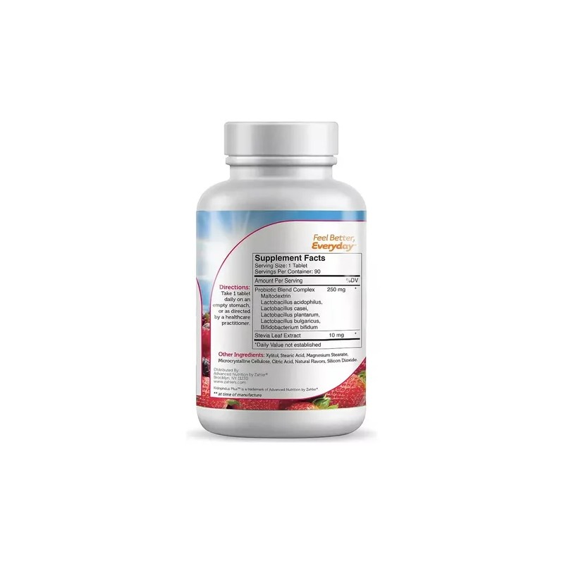 Probiotico Zahler Kidophilus Plus 90 Tabletas Masticables Sabor Moras