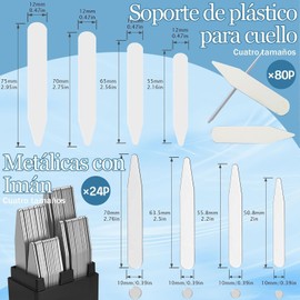 Mythya Varillas para Cuello de Camisa 104 Pzs, Plástico para Cuellos de Camisas 80 Pzs y Varillas de Acero Inoxidable para Cuello de Camisa 24 Pzs, Adecuado para Camisas de Hombre