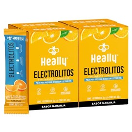 HEALLY | Electrolitos En Polvo Sin Azúcar 40 Sobres | Magnesio, Potasio, Vitamina C y Sodio | Hidratación Rápida | Vegano Y Natural (Naranja)