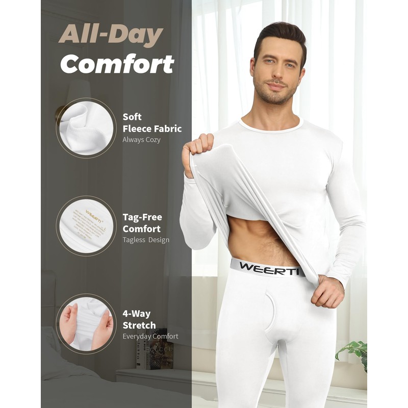 WEERTI Thermal Underwear for Men Long Johns with Fleece Lined