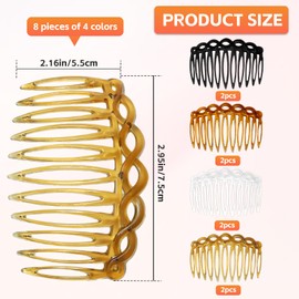 8 Pcs French Side Hair Twist Comb Set,Women Hair Combs Accessories,Plastic Twist Decorative Comb,Hair Clip Combs For Bridal Wedding Veil Hair Accessories (Black, Transparent,Coffee,Light Brown)
