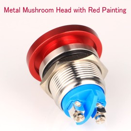 Guuzi 19 mm 3 V/6 V/12 V/24 V/48 V/110 V/220 V Momentary Push Button Metal Mushroom Head Round Start Button, 1 NO Contact On/Off Self-Resetting Curved Screw Clamp (Red)