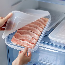 4 Pack-Plastic Bacon Keeper with Lids Airtight, Deli Meat Cold Cuts Cheese Saver Food Storage Containers for Refrigerators, Freezer, Shallow Low Profile Christmas Cookie Holder (4)