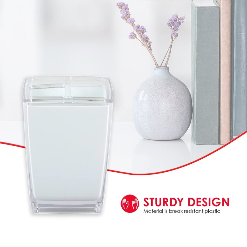 Home Basics Break-Resistant Plastic Toothbrush Holder Tumbler for Bathrooms, White