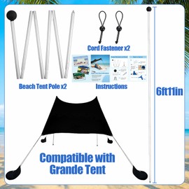 Beach Tent Poles Replacement - 6ft11in Extra Poles fits Neso Grande Canopy, 2 Packs Foldable Portable Aluminum Alloy Repairing Fixing Accessories for Camping Parties Fishing Hiking