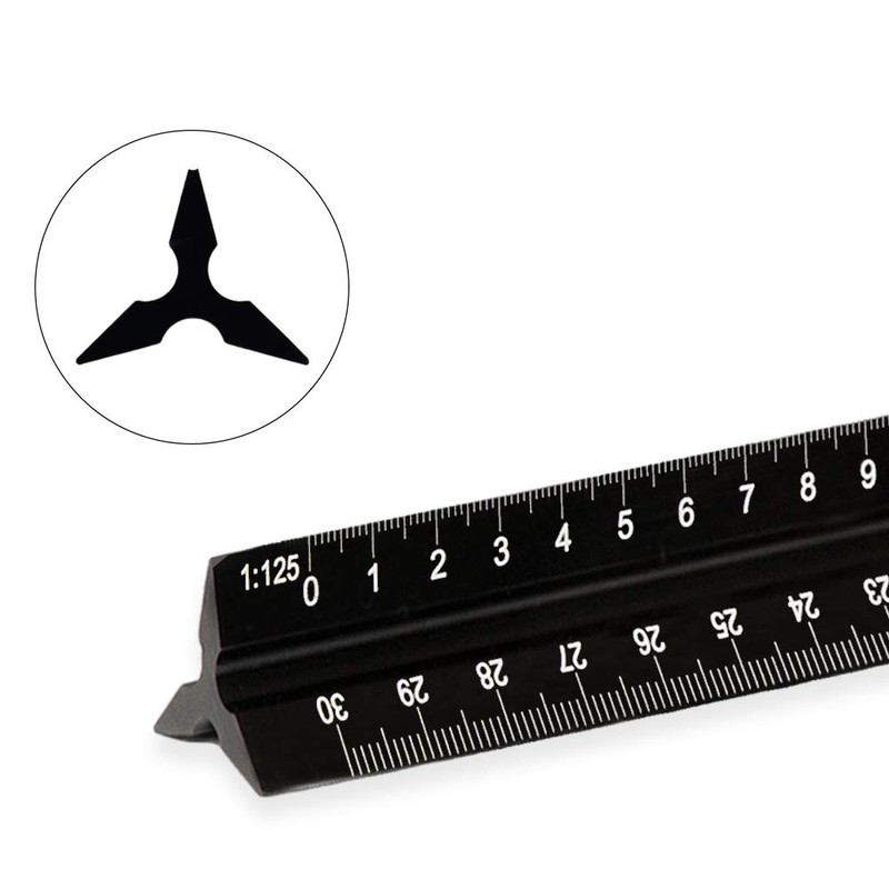 HosDen 30cm Triangular Ruler Metric Architect Matrix Ruler Solid Black