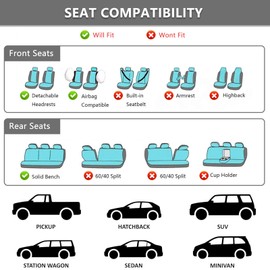 EvshBea Pack of 9 Universal Car Seat Covers, Car Seat Covers for 5 Seater, Car Seat Cover Set, Side Airbag Compatible, Washable, Easy to Install, Car Accessories Interior (Grey)