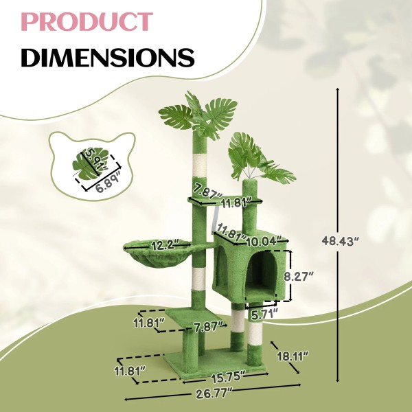 Unbranded 48in Green Large Indoor Cat Tree Tower with Cat