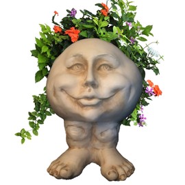 Homestyles 14 in. Antique White Mama Petunia The Muggly Statue Face Planter Holds 6 in. Pot
