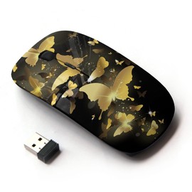 KOOLmouse [ Optical 2.4G Wireless Mouse [ Gold Butterfly Bling Black Paint Money ]