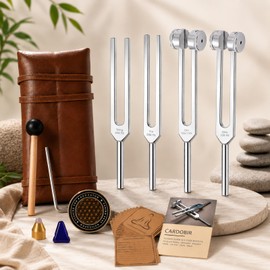 Tuning Forks for Sound Healing Set – 128Hz, 136.1Hz, 256Hz & 384Hz Weighted & Unweighted Aluminum Alloy Tuning Forks with Activator & Travel Pouch for Meditation, Yoga & Chakra Healing