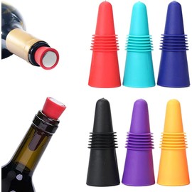 Wine Stoppers – 6 Pack Silicone Wine Bottle Stoppers with Grip Top, Reusable Beverage Sealer Corks for Keeping Wine and Champagne Fresh