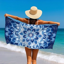 JKJNLHJE Mandala Microfiber Beach Towel,Blue Flowers Extra Large Sand Free Beach Towels for Camping Yoga,Lightweight Compact Quick Dry Thin Absorbent Travel Towel for Women Men,29.5” X 59”