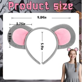Pirekul - Diadema de orejas de mouse gris para mujeres adultas, diadema de orejas de rata, accesorios para disfraz de mouse, Halloween, cosplay, fiesta de disfraces