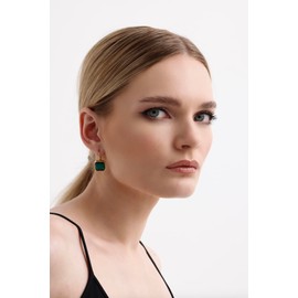 CERES PARIS - arete de acero inoxidable chapados en oro de 18 quilates con forma de ópalo cuadrado y verde blanco, Oro amarillo, Ópalo