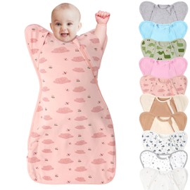 Organic 3-Way Wearable Swaddle Blankets Sleep Sacks with Arms Up, Hands Up Sleeping Sack Easy Diaper Changing Sleeping Bag for Baby Boy Girl Newborns Transitions to Arms-Free Calms Startle Reflex