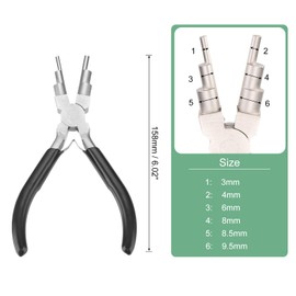 HARFINGTON Bail Making Pliers 6" 6-in-1 Jewelry Pliers 3mm to 10mm Loops with Non-slip PVC Handle for Jewelry Making Beading Looping Shaping, Black